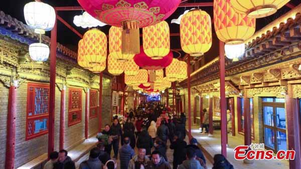 Colorful lanterns illuminate ancient city in Qinghai